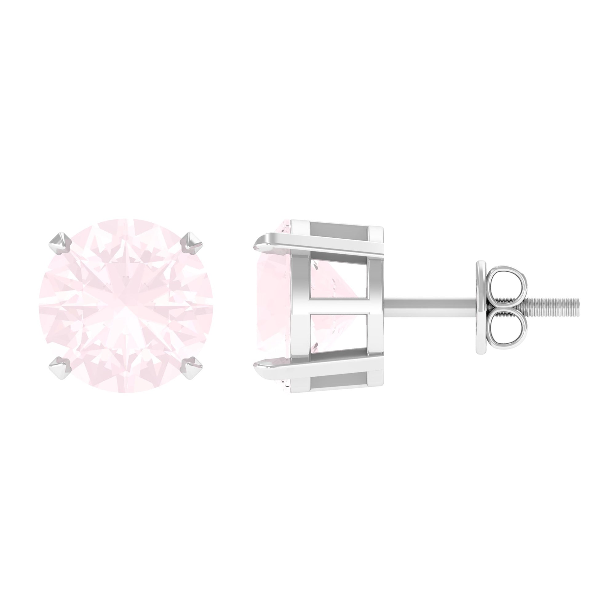 8 MM Rose Quartz Solitaire Stud Earrings with Screw Back Finding Rose Quartz - ( AAA ) - Quality - Rosec Jewels