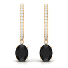 Oval Black Onyx and Diamond Hoop Drop Earrings Black Onyx - ( AAA ) - Quality - Rosec Jewels