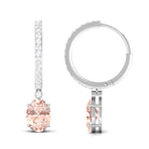 Oval Morganite Hoop Drop Earrings with Diamond Accent Morganite - ( AAA ) - Quality - Rosec Jewels