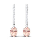 Oval Morganite Hoop Drop Earrings with Diamond Accent Morganite - ( AAA ) - Quality - Rosec Jewels