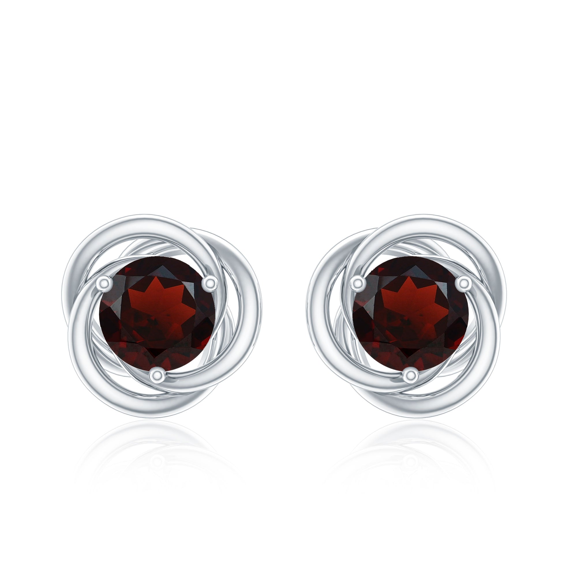 Solitaire 0.6 Carat Garnet Swirl Stud Earrings in 3 Prong Setting AAA - Rosec Jewels