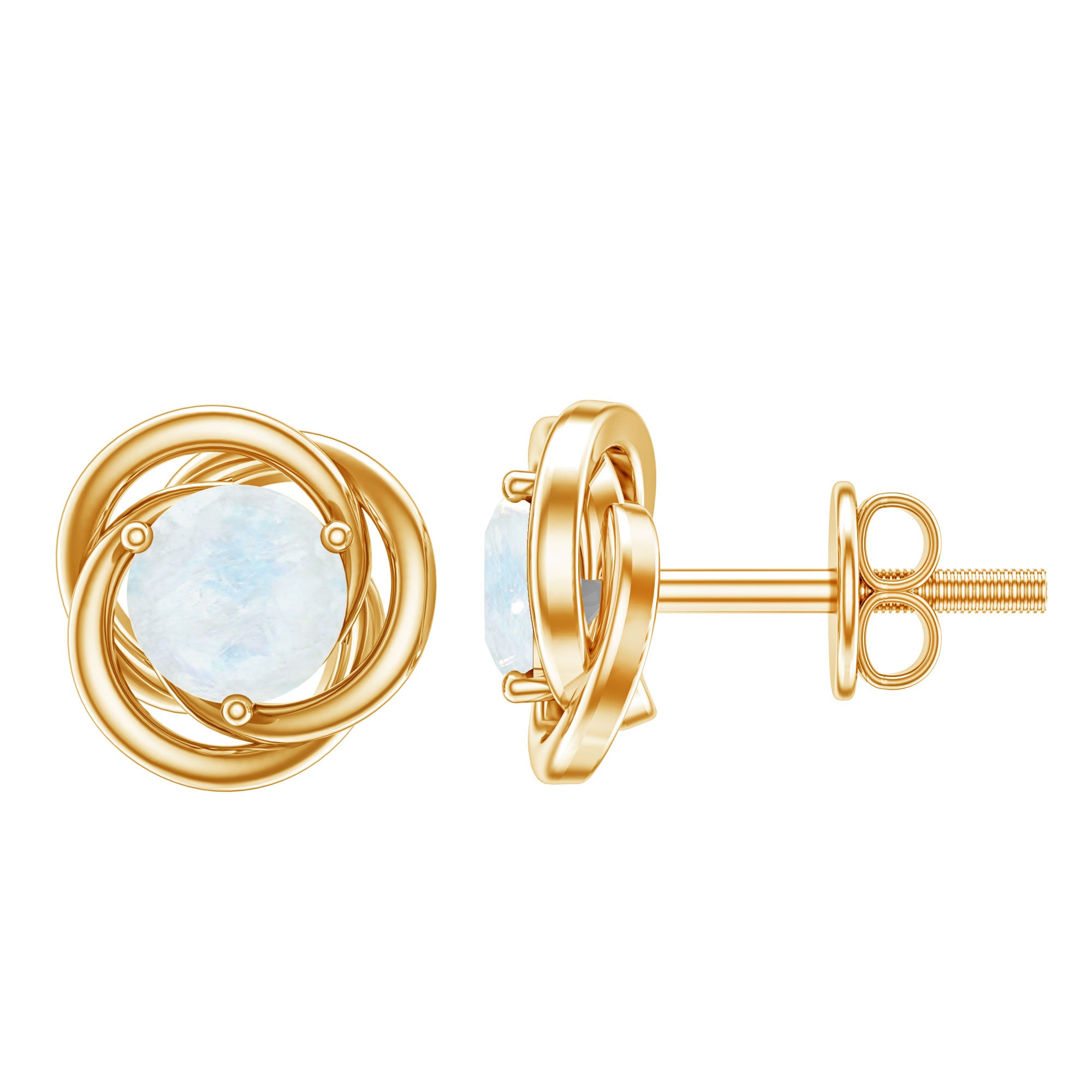Solitaire Moonstone Swirl Stud Earrings with Certificate AAA - Rosec Jewels