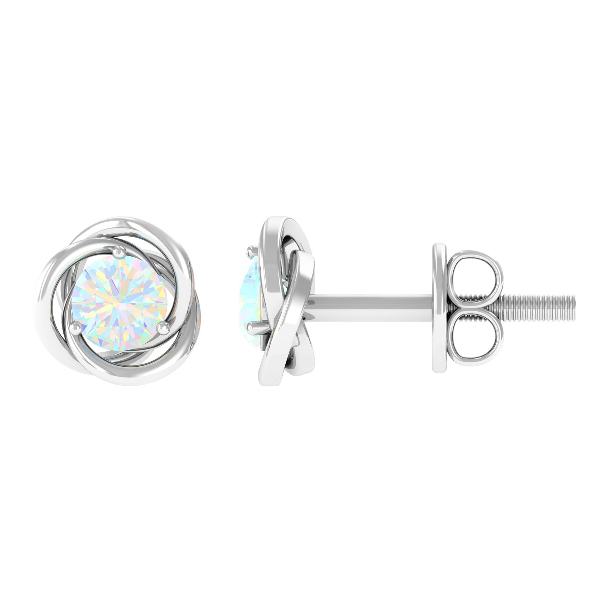 Swirl Stud Earrings with Solitaire Ethiopian Opal Ethiopian Opal - ( AAA ) - Quality - Rosec Jewels