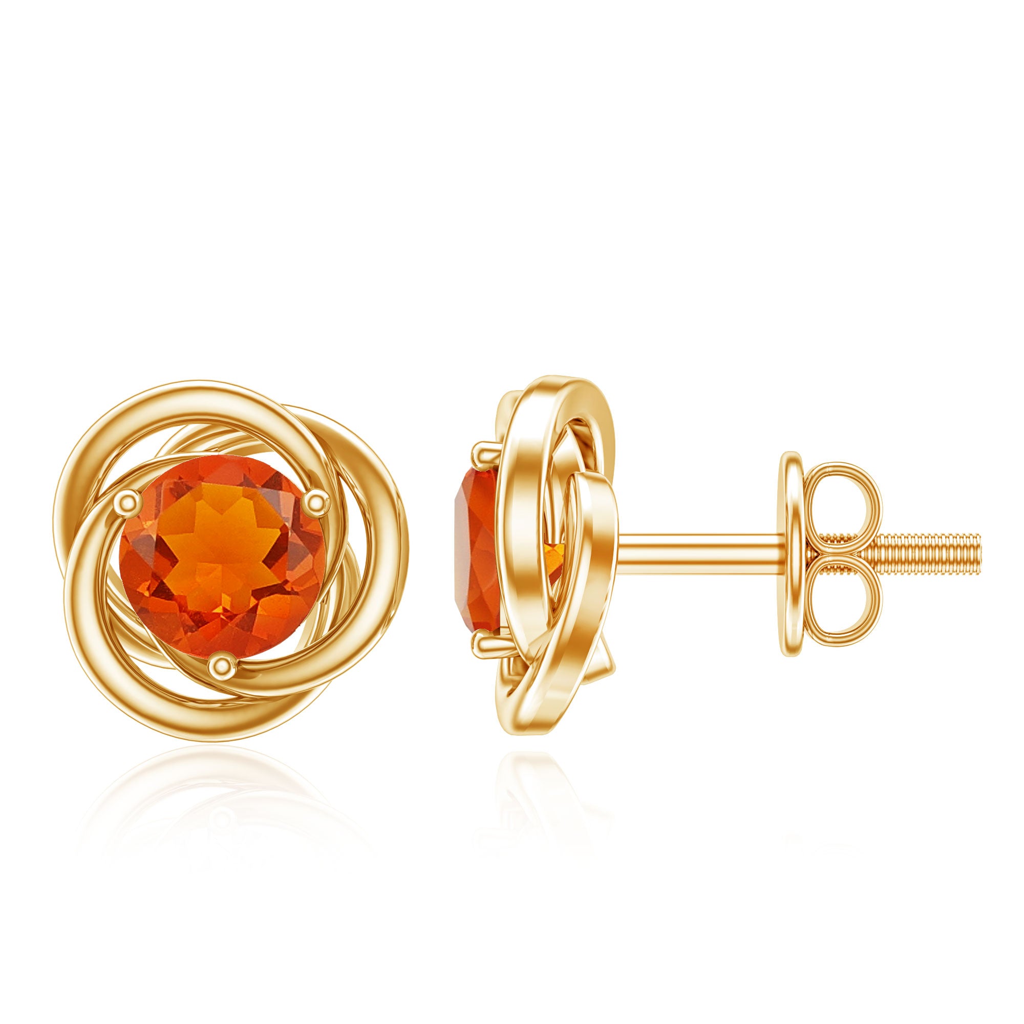 Solitaire 0.9 Carat Fire Opal Swirl Stud Earrings in 3 Prong Setting AAA - Rosec Jewels