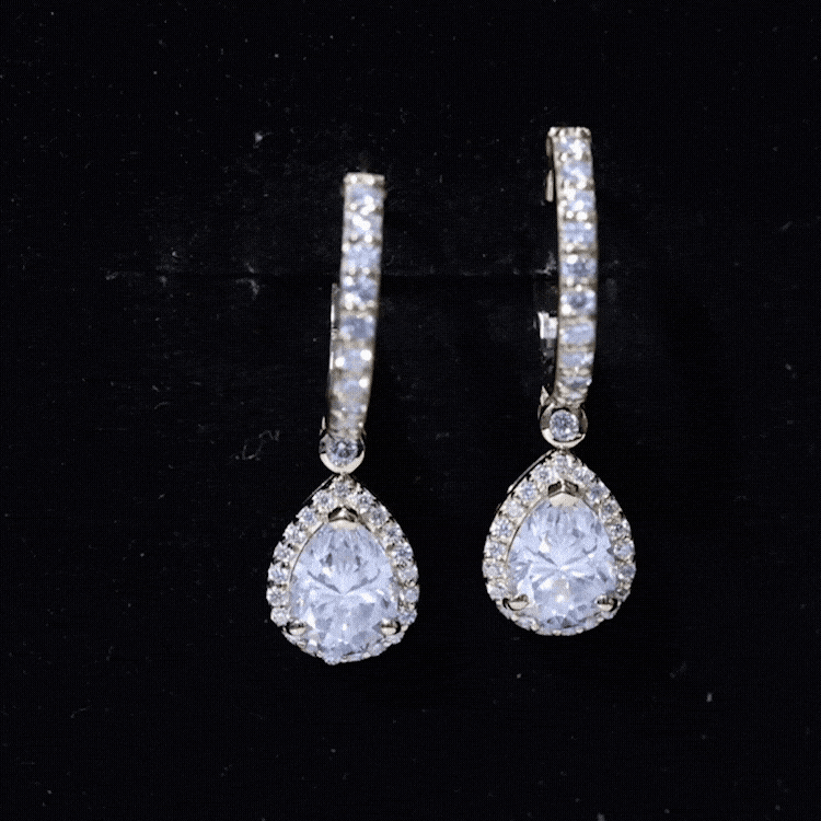 Certified Moissanite Teardrop Earrings with Hinged Hoop D-VS1 - Rosec Jewels