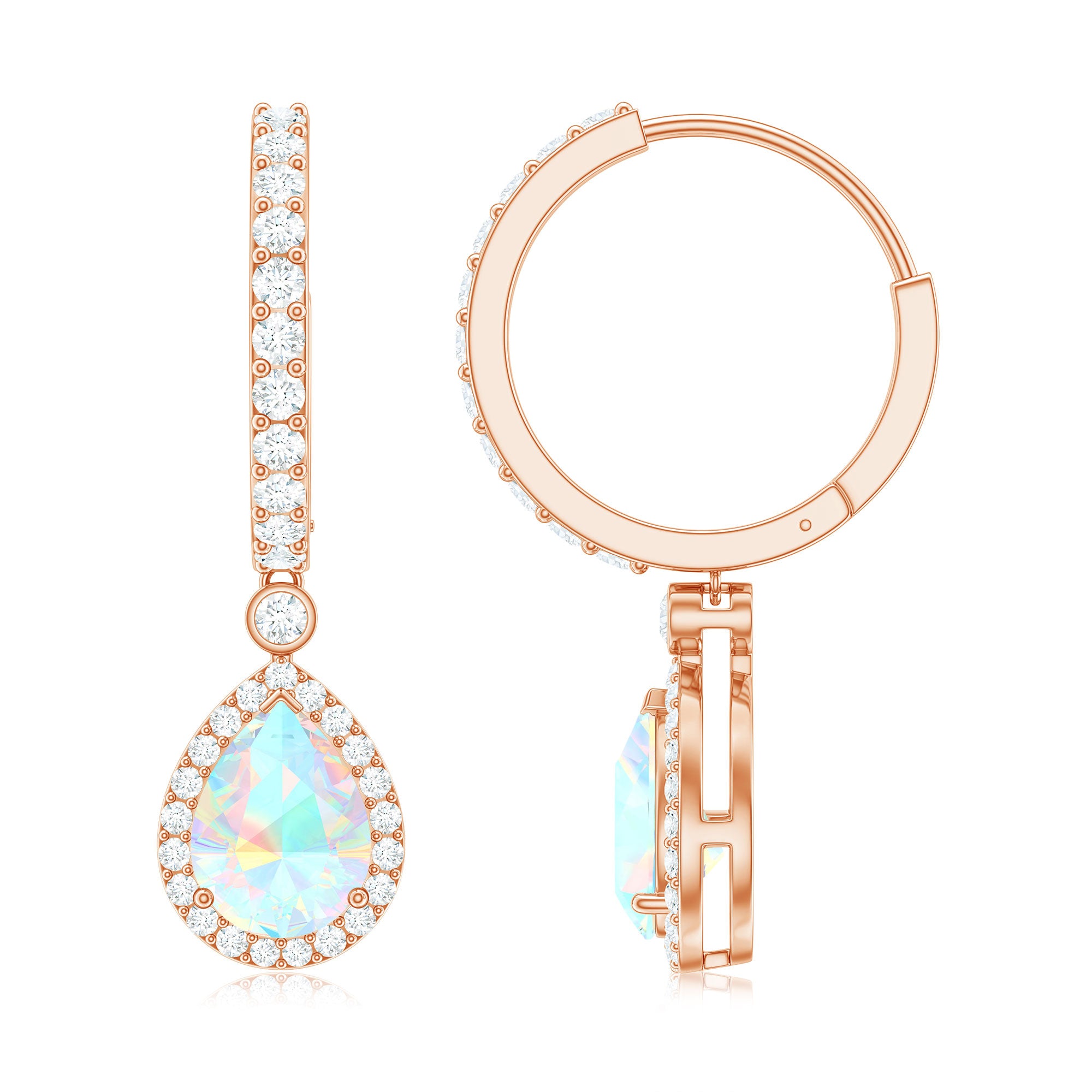 Real 1.4 Carat Ethiopian Opal Teardrop Hoop Earrings with Certificate AAA - Rosec Jewels