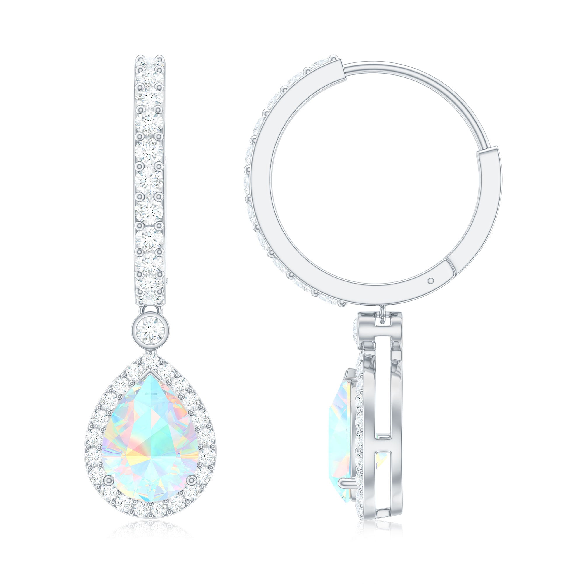 Real 1.4 Carat Ethiopian Opal Teardrop Hoop Earrings with Certificate AAA - Rosec Jewels