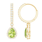 Pear Shape Peridot Hoop Drop Earrings with Moissanite Peridot - ( AAA ) - Quality - Rosec Jewels