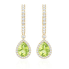 Classic 2 Carat Peridot Teardrop Earrings with Moissanite Hinged Hoop AAA - Rosec Jewels