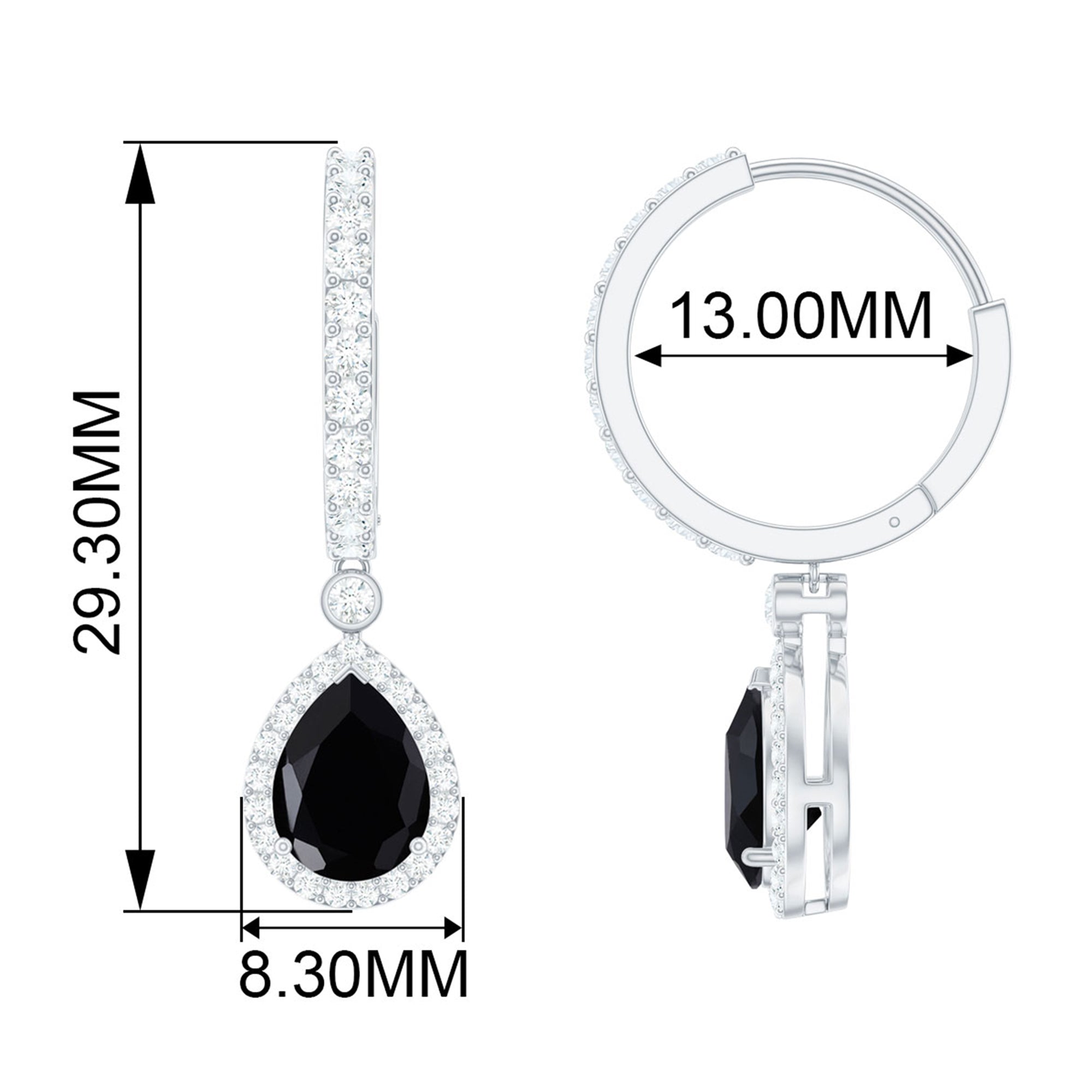 Pear Shape Black Onyx Hoop Drop Earrings with Moissanite Black Onyx - ( AAA ) - Quality - Rosec Jewels