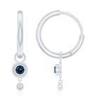 Bezel Set London Blue Topaz and Lab Diamond Hoop Drop Earrings AAA - Rosec Jewels