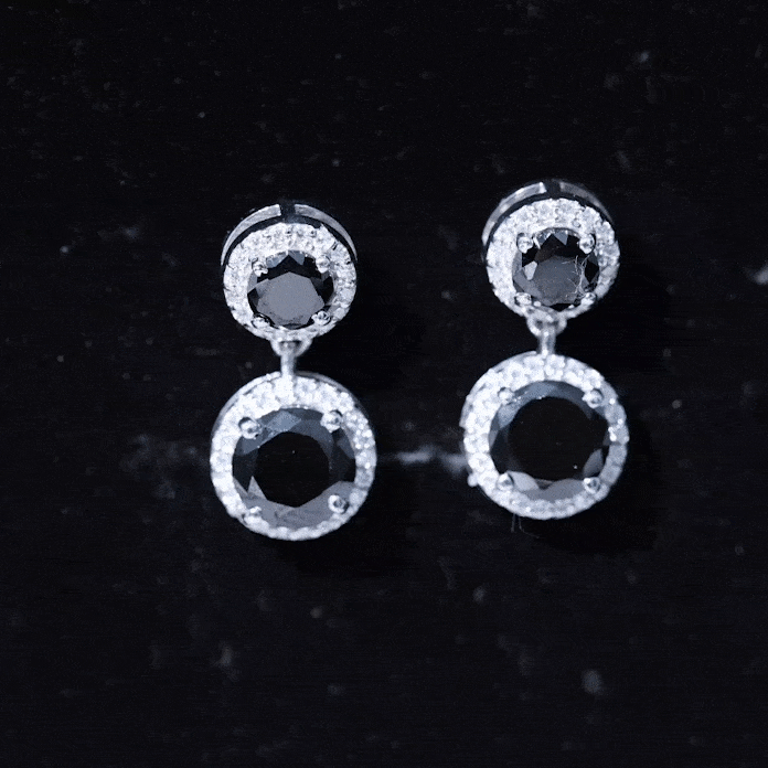 Natural Black Onyx and Moissanite Dangling Earrings AAA - Rosec Jewels