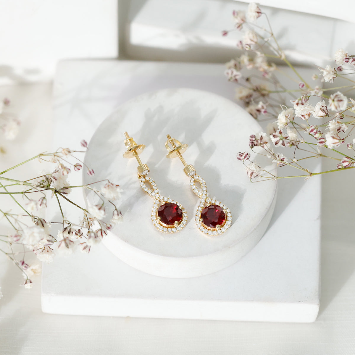 Lab Grown Ruby Diamond Drop Earrings AAAA - Rosec Jewels