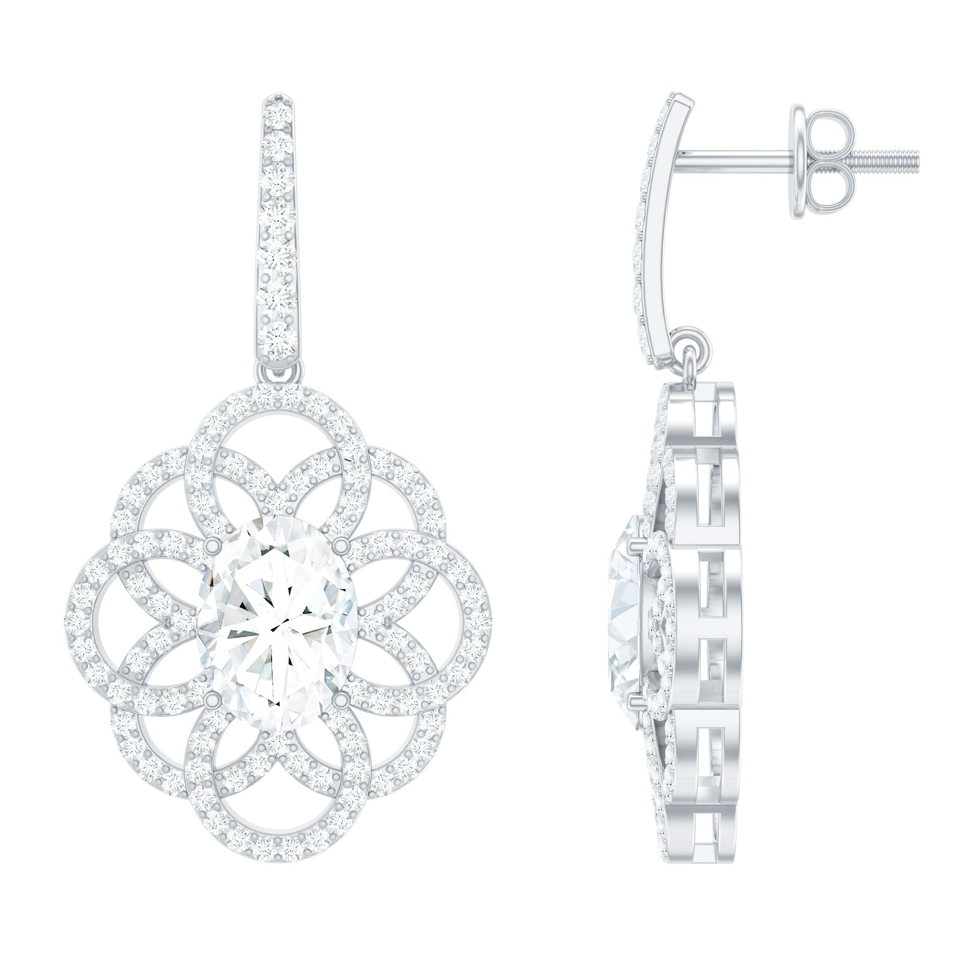 Oval Cubic Zirconia Statement Flower Earrings for Bride