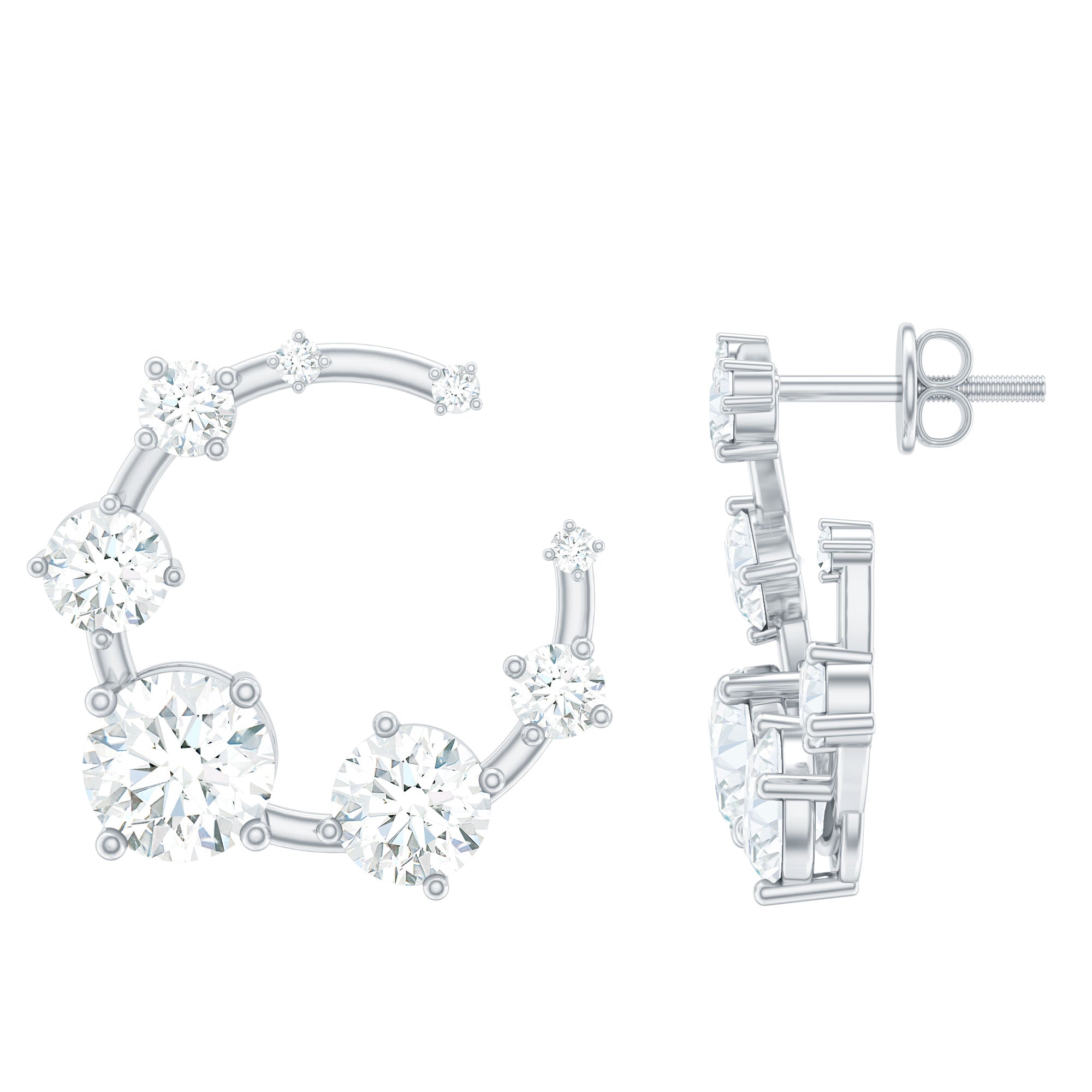 Cubic Zirconia Front Facing Hoop Earrings with Screw Backs