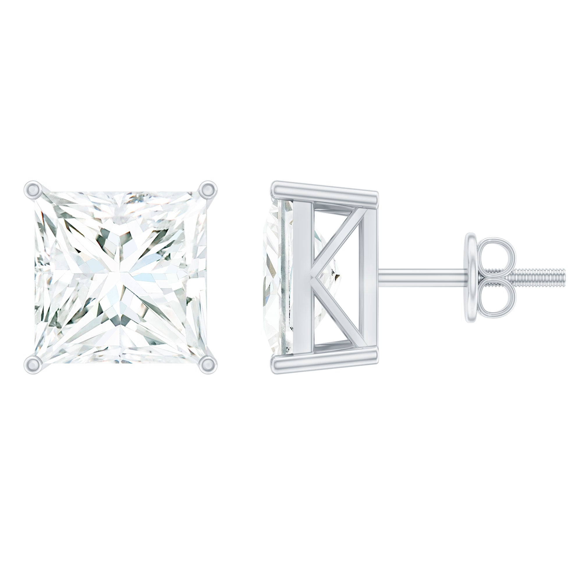 Cubic Zirconia 7 MM Princess Cut Earrings in Silver