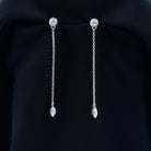 Rosec Jewels-Marquise and Round Diamond Dangle Chain Earrings in Bezel Setting