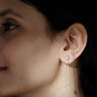 Rosec Jewels-Marquise and Round Diamond Dangle Chain Earrings in Bezel Setting