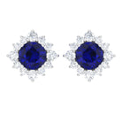 1.25 CT Blue Sapphire Solitaire Stud Earrings with Diamond Halo Blue Sapphire - ( AAA ) - Quality - Rosec Jewels