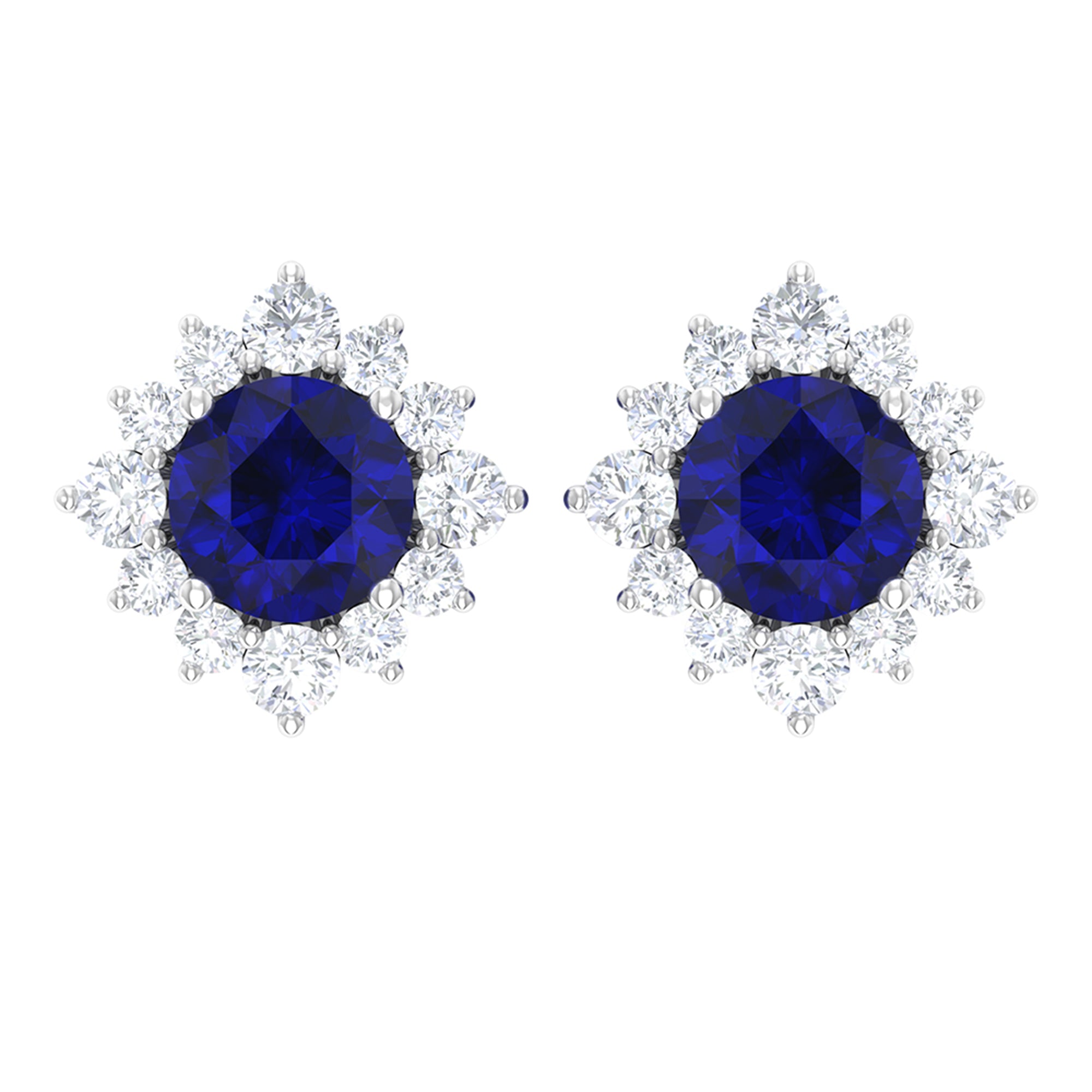 1.25 CT Blue Sapphire Solitaire Stud Earrings with Diamond Halo Blue Sapphire - ( AAA ) - Quality - Rosec Jewels