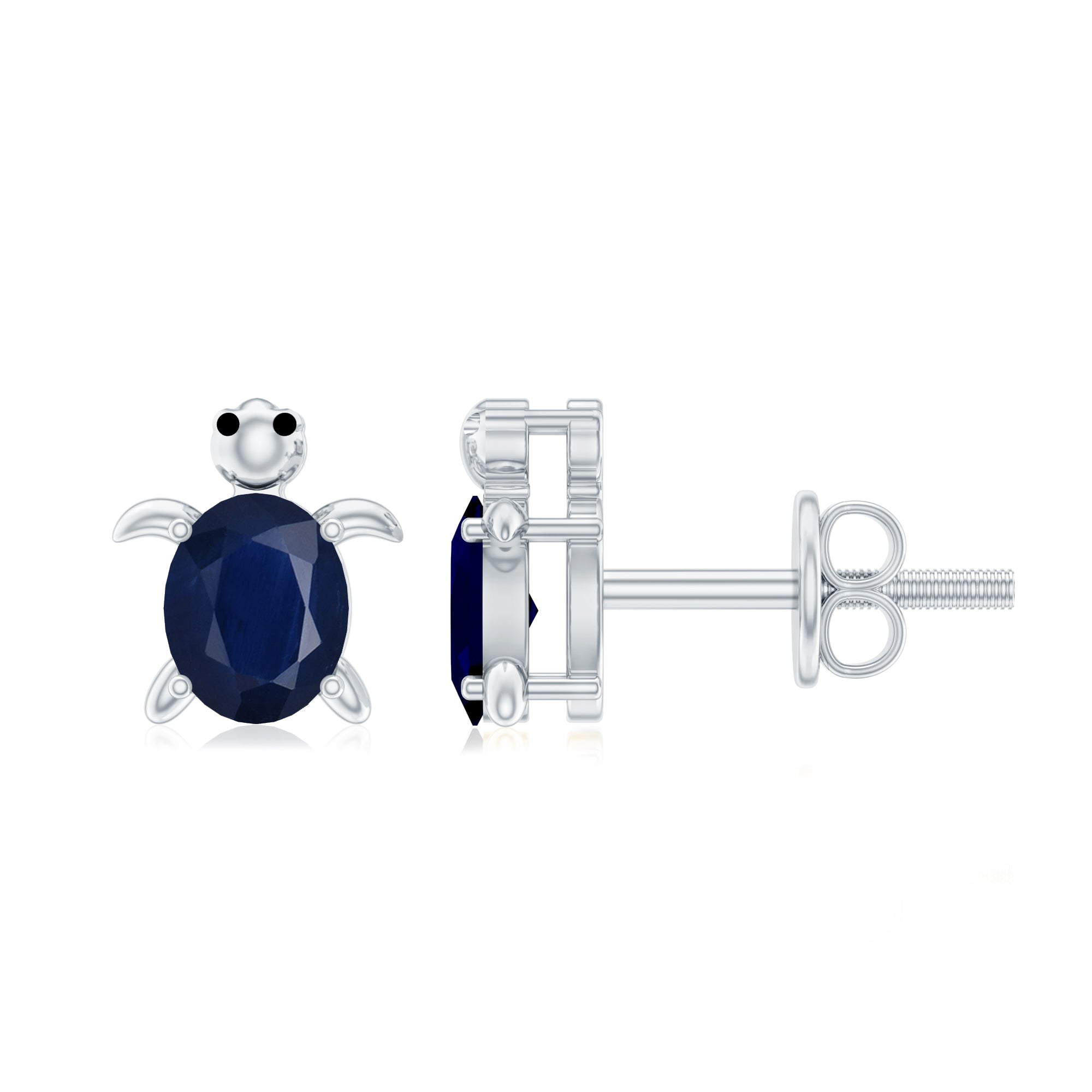 4X6MM Oval Cut Blue Sapphire Sea Turtle Earrings AAA - Rosec Jewels