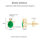 Oval Shaped Emerald Turtle Stud Earrings AAA - Rosec Jewels