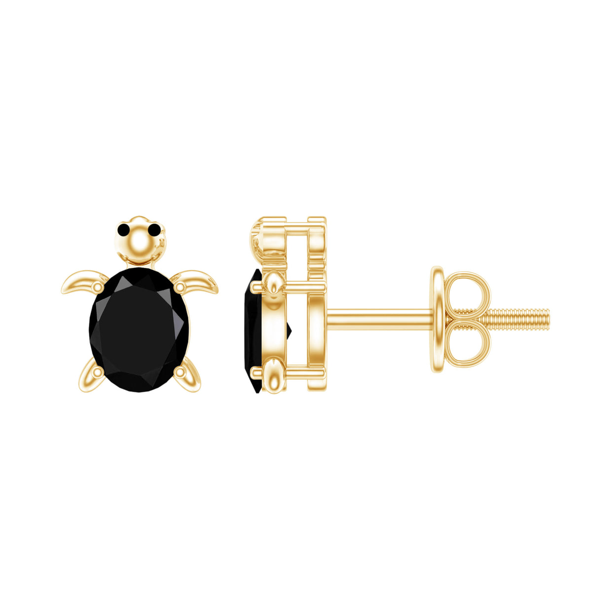 Oval Shaped Black Onyx Turtle Stud Earrings AAA - Rosec Jewels