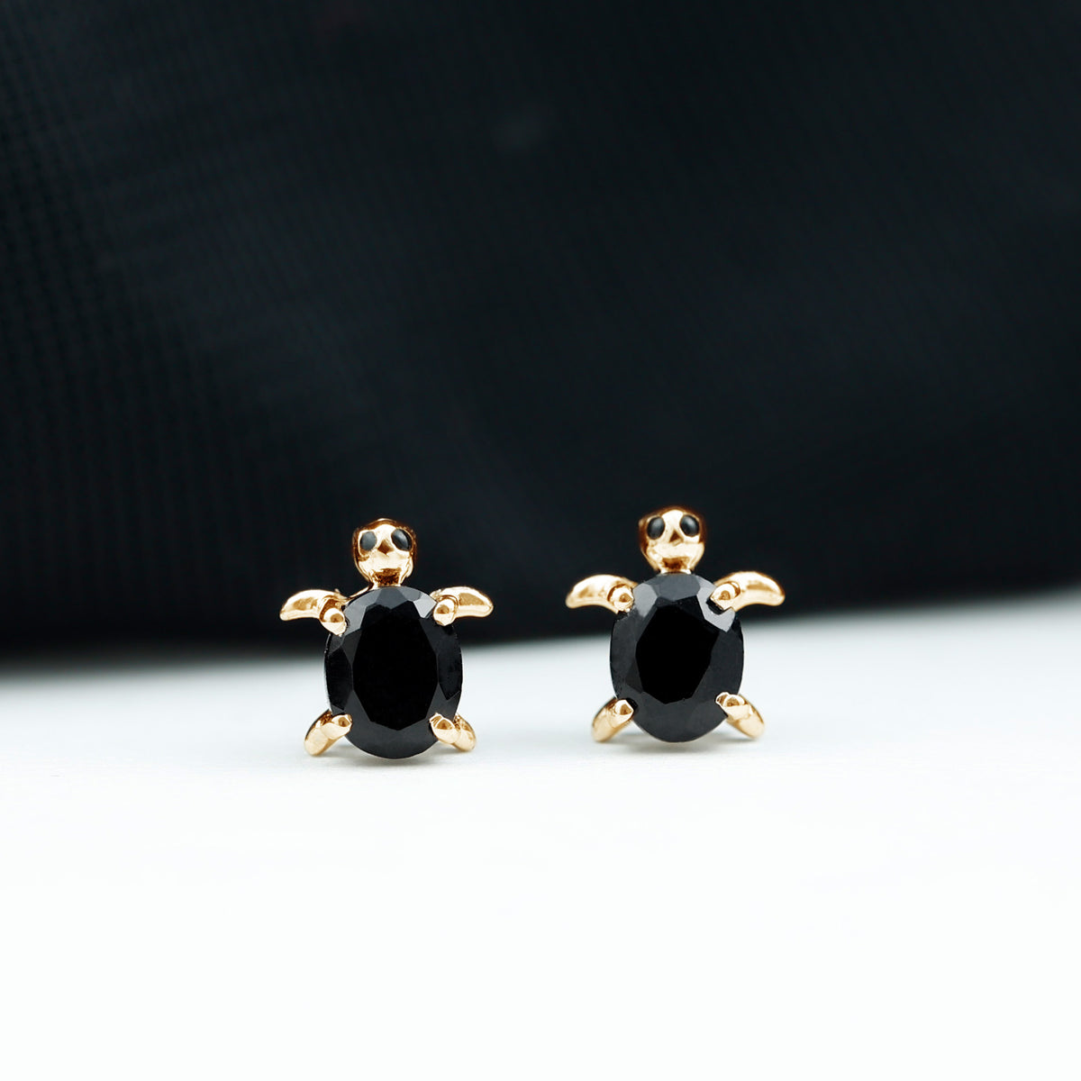 Oval Shaped Black Onyx Turtle Stud Earrings AAA - Rosec Jewels