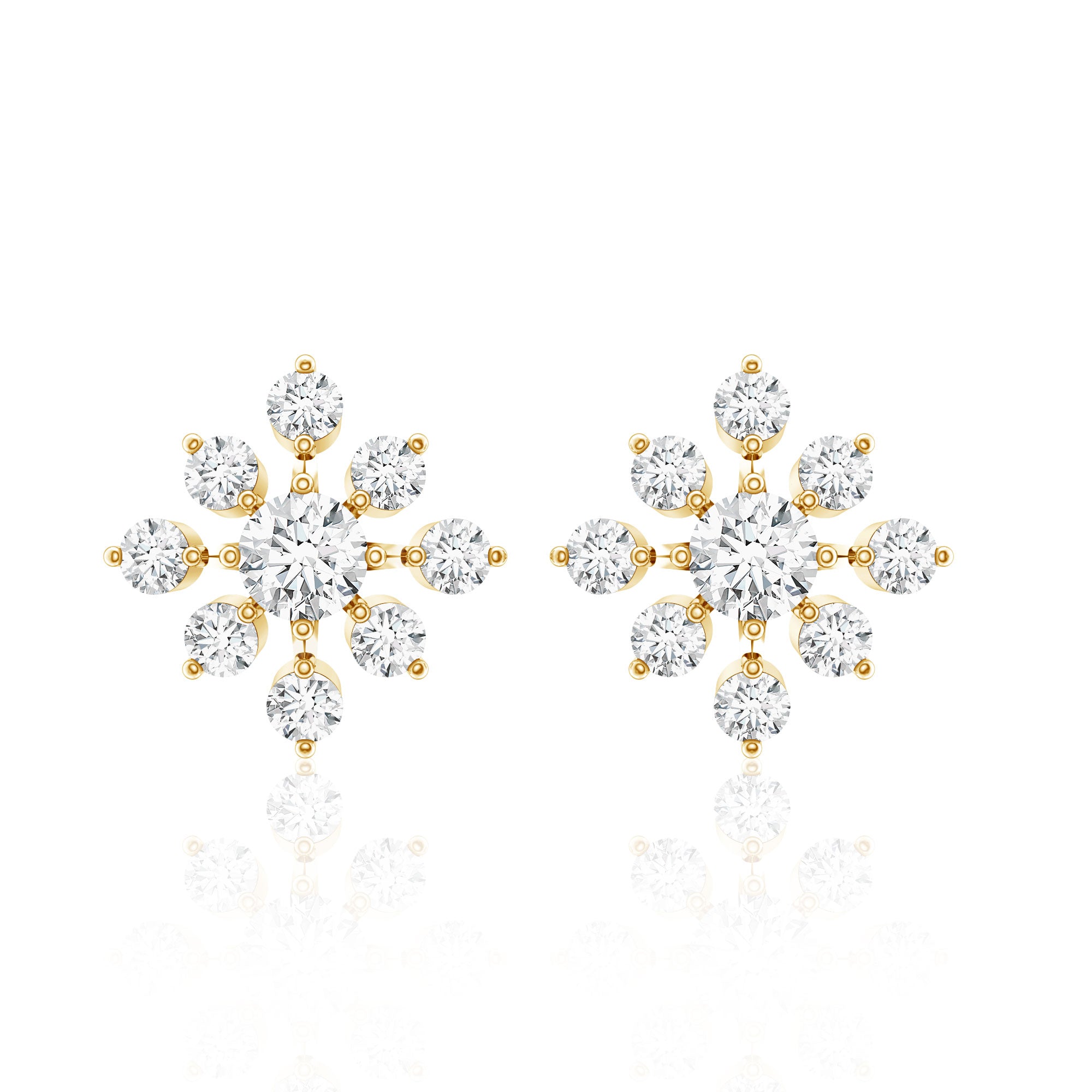 Round Cut Diamond Flower Stud Earrings for Women Natural - ( HI-SI ) - Rosec Jewels