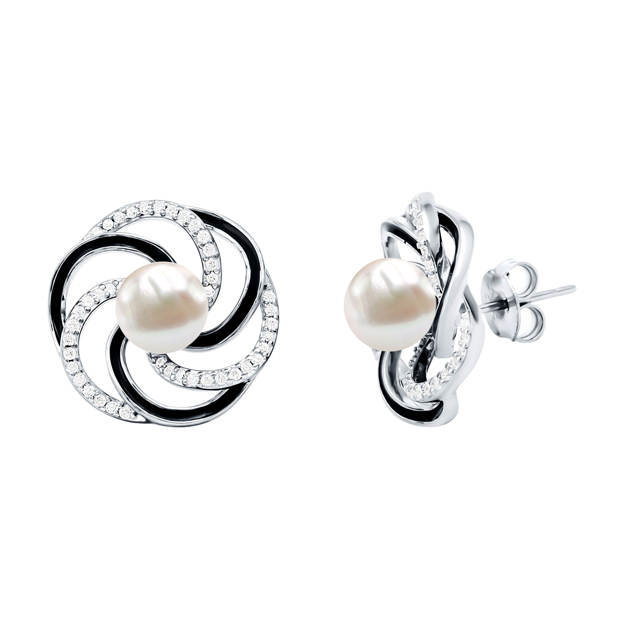 Rosec Jewels-Cultured Freshwater Pearl Statement Earrings with CZ Diamond