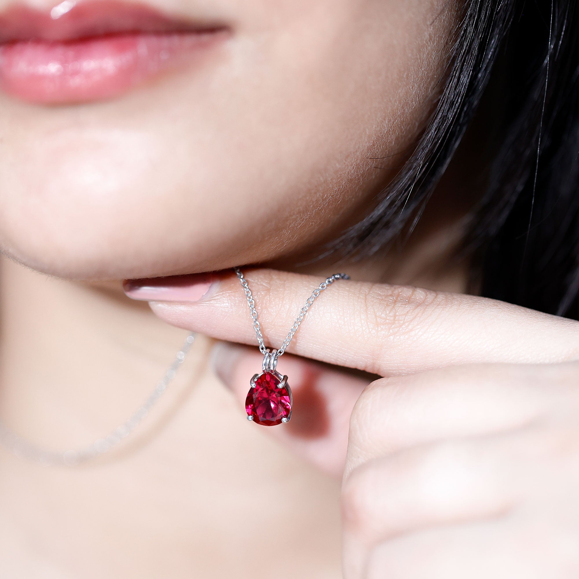 3 CT Pear Cut Lab Grown Ruby Solitaire Pendant Necklace AAAA - Rosec Jewels