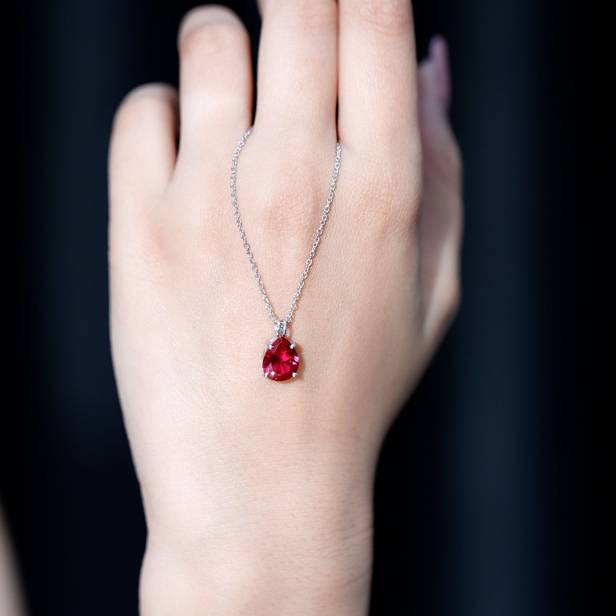 3 CT Pear Cut Lab Grown Ruby Solitaire Pendant Necklace AAAA - Rosec Jewels