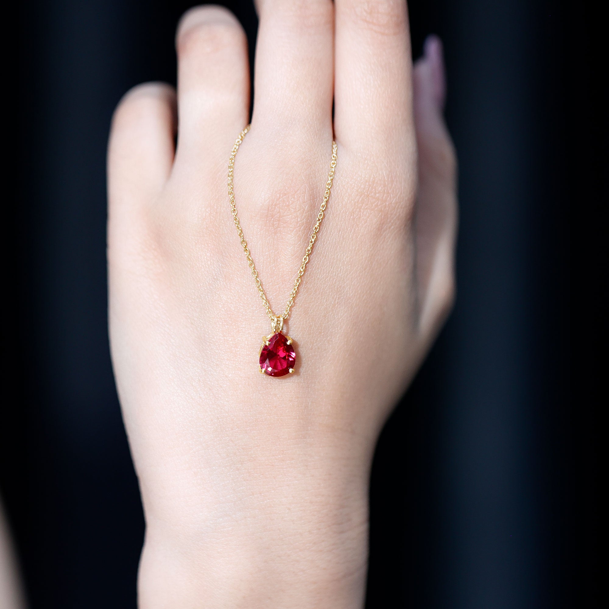 3 CT Pear Cut Lab Grown Ruby Solitaire Pendant Necklace AAAA - Rosec Jewels