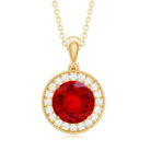 2.3 Carat Round Lab Grown Ruby and Diamond Halo Necklace AAAA - Rosec Jewels