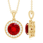 2.3 Carat Round Lab Grown Ruby and Diamond Halo Necklace AAAA - Rosec Jewels