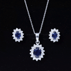 Classic Oval Cut Created Blue Sapphire and Moissanite Halo Jewelry Set AAAA - Rosec Jewels