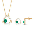 Simple Round Cut Emerald and Triangle Shape Moissanite jewelry Set Emerald - ( AAA ) - Quality - Rosec Jewels