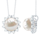 Freshwater Pearl and Moissanite Flower Chain Necklace AAA - Rosec Jewels