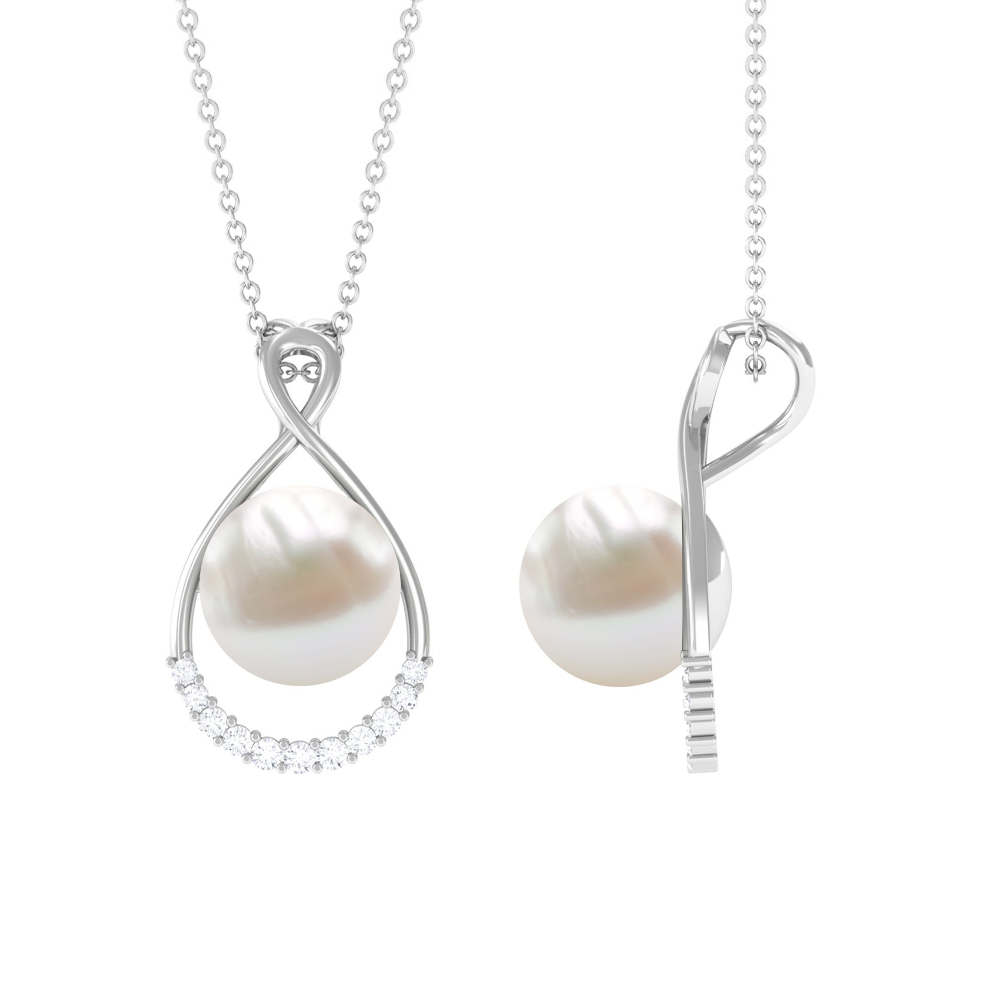 Freshwater Pearl and Diamond Pendant Necklace Freshwater Pearl - ( AAA ) - Quality - Rosec Jewels