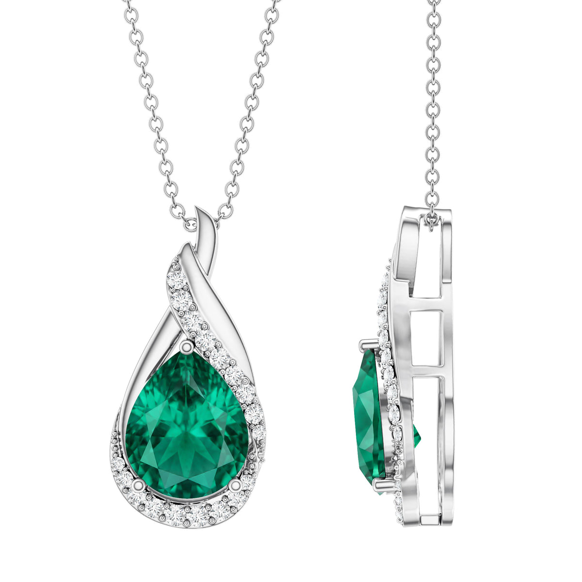 Lab Grown Emerald Vintage Inspired Necklace with Diamond AAAA - Rosec Jewels