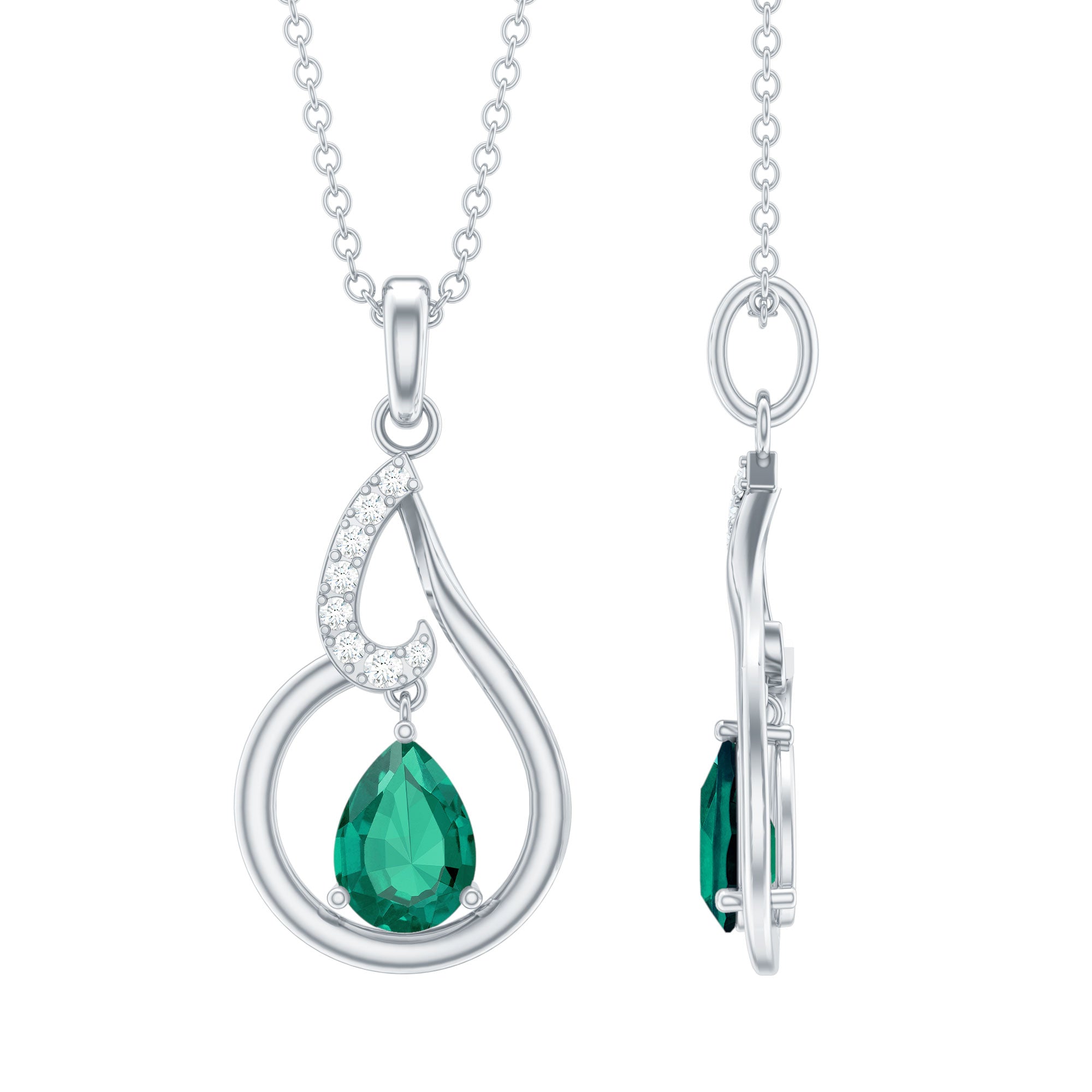 Pear Cut 5X7 MM Lab Emerald Teardrop Necklace with Silver Chain