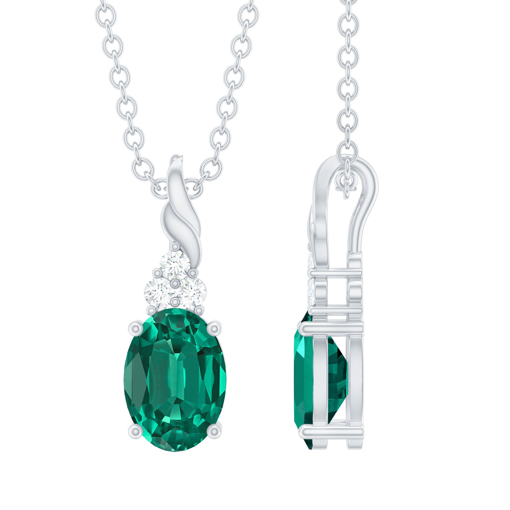 Lab Created Emerald Solitaire Pendant Necklace with Moissanite