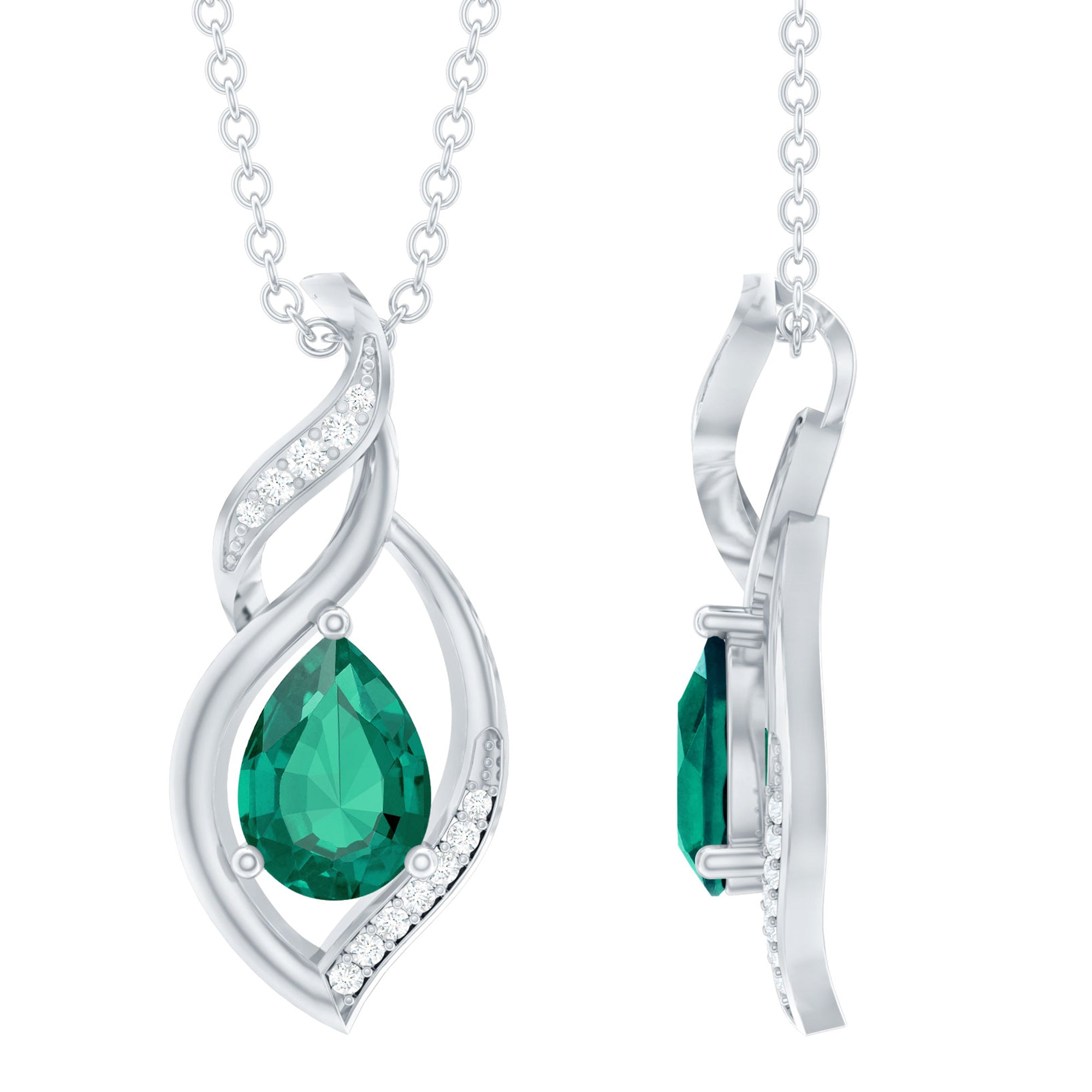 Nature Inspired Lab Emerald Designer Necklace with Silver Chain