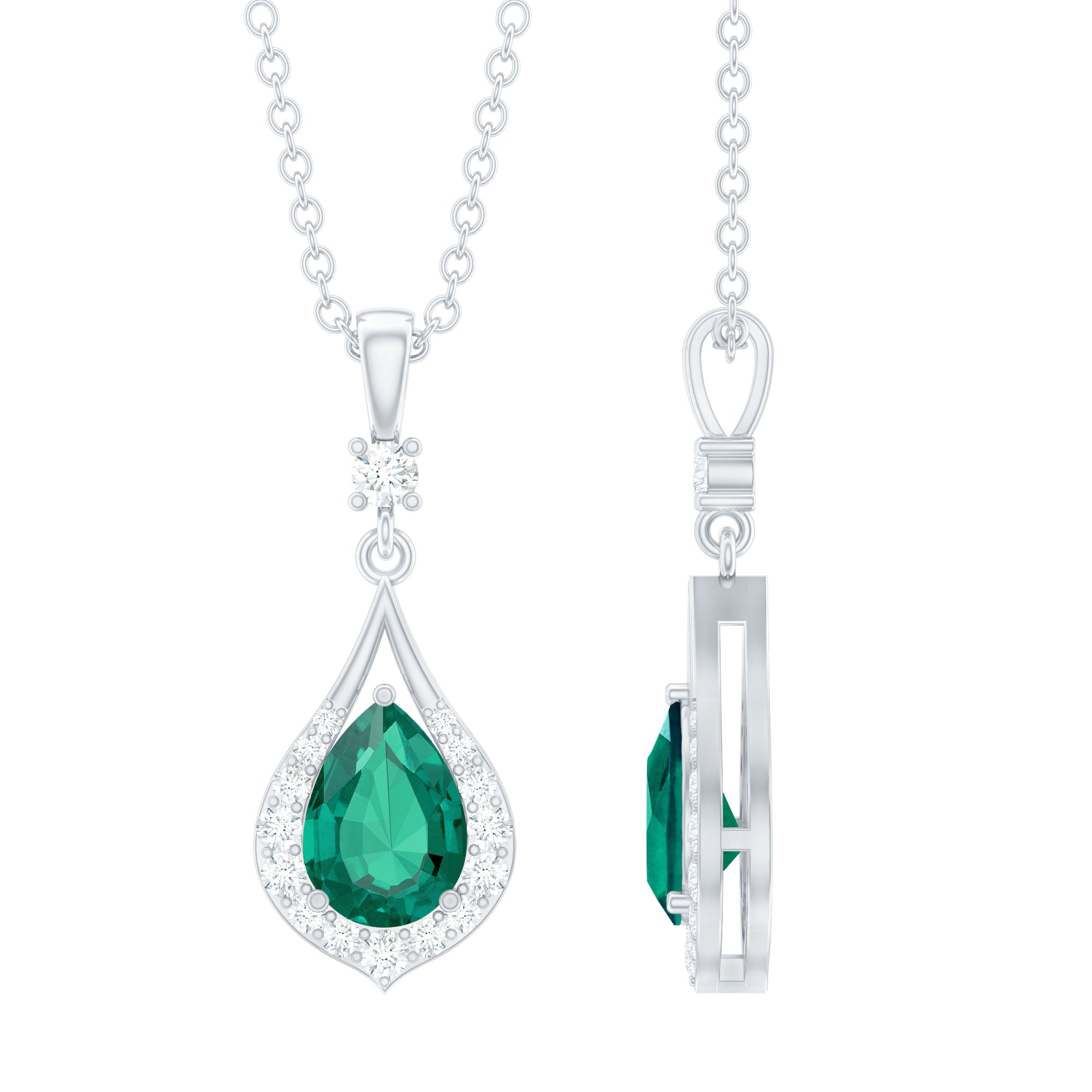 Lab Grown Emerald Designer Bridal Necklace with Moissanite