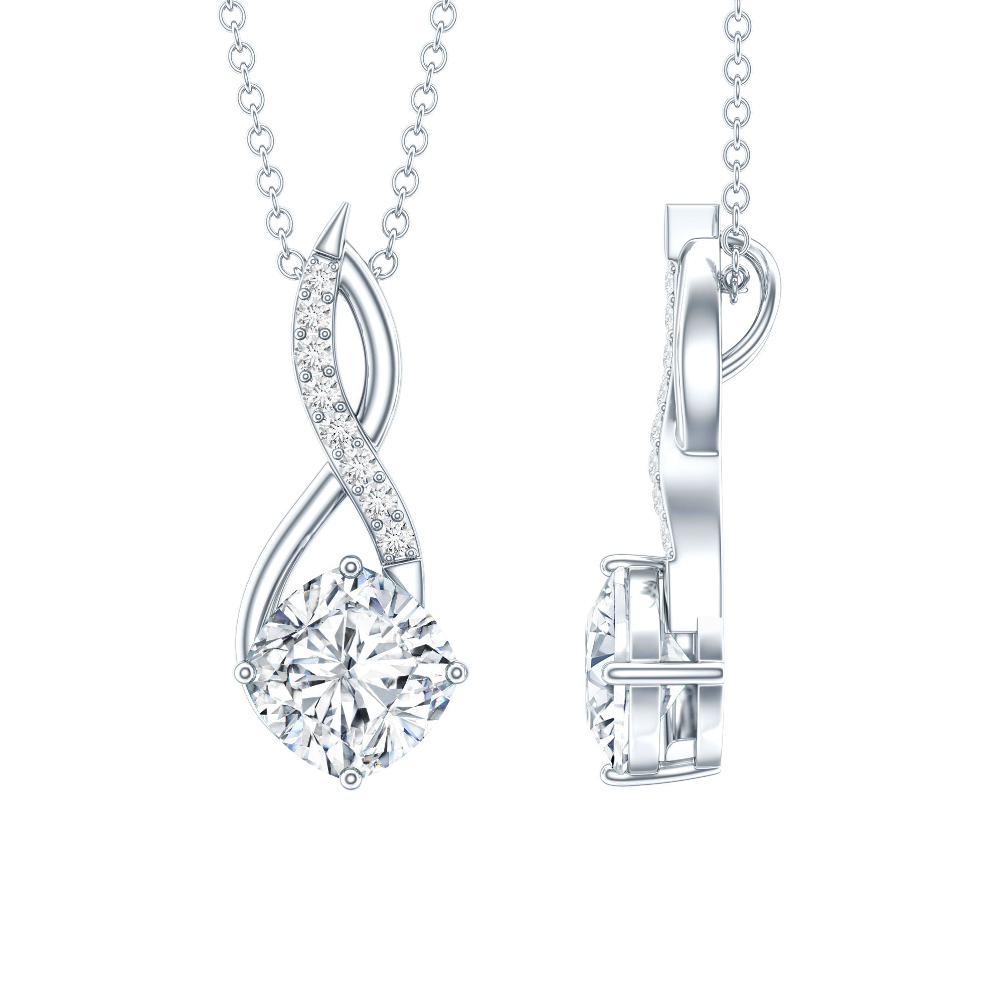 Cushion Cut Moissanite Infinity Promise Necklace With Chain D-VS1 - Rosec Jewels