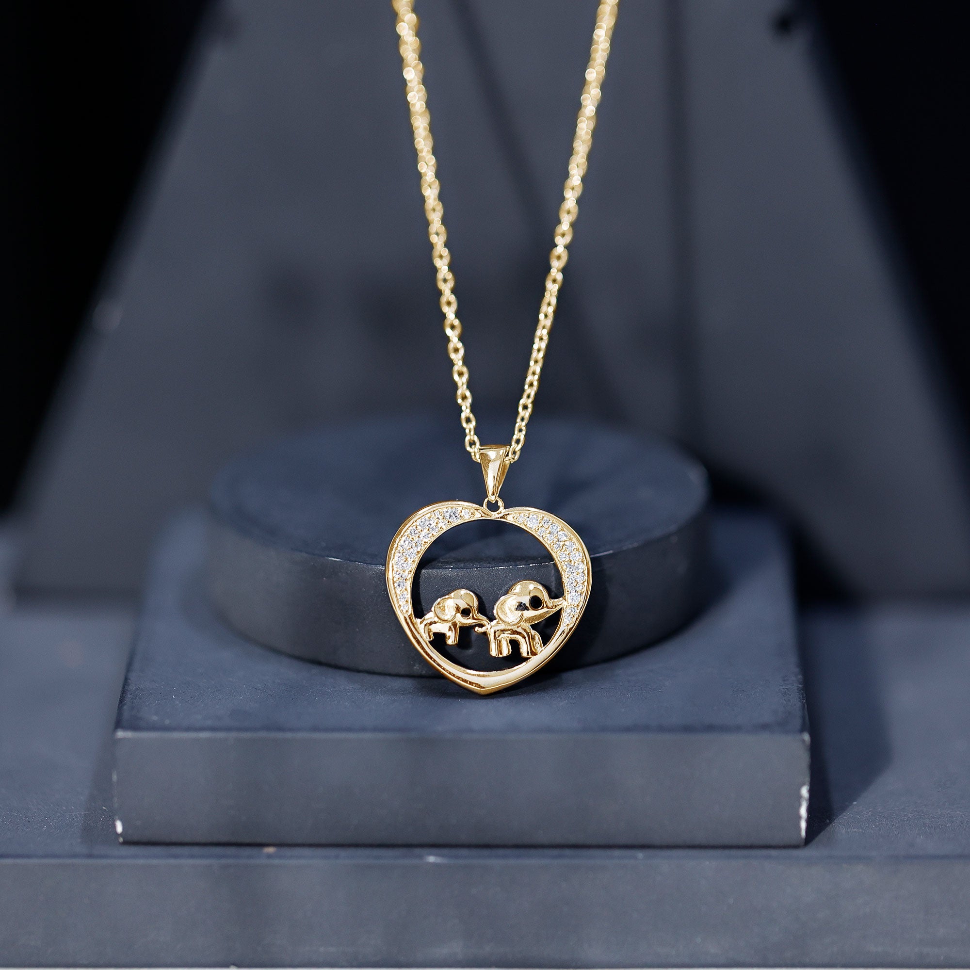 Diamond Elephant Mother Child Necklace Natural - ( HI-SI ) - Rosec Jewels