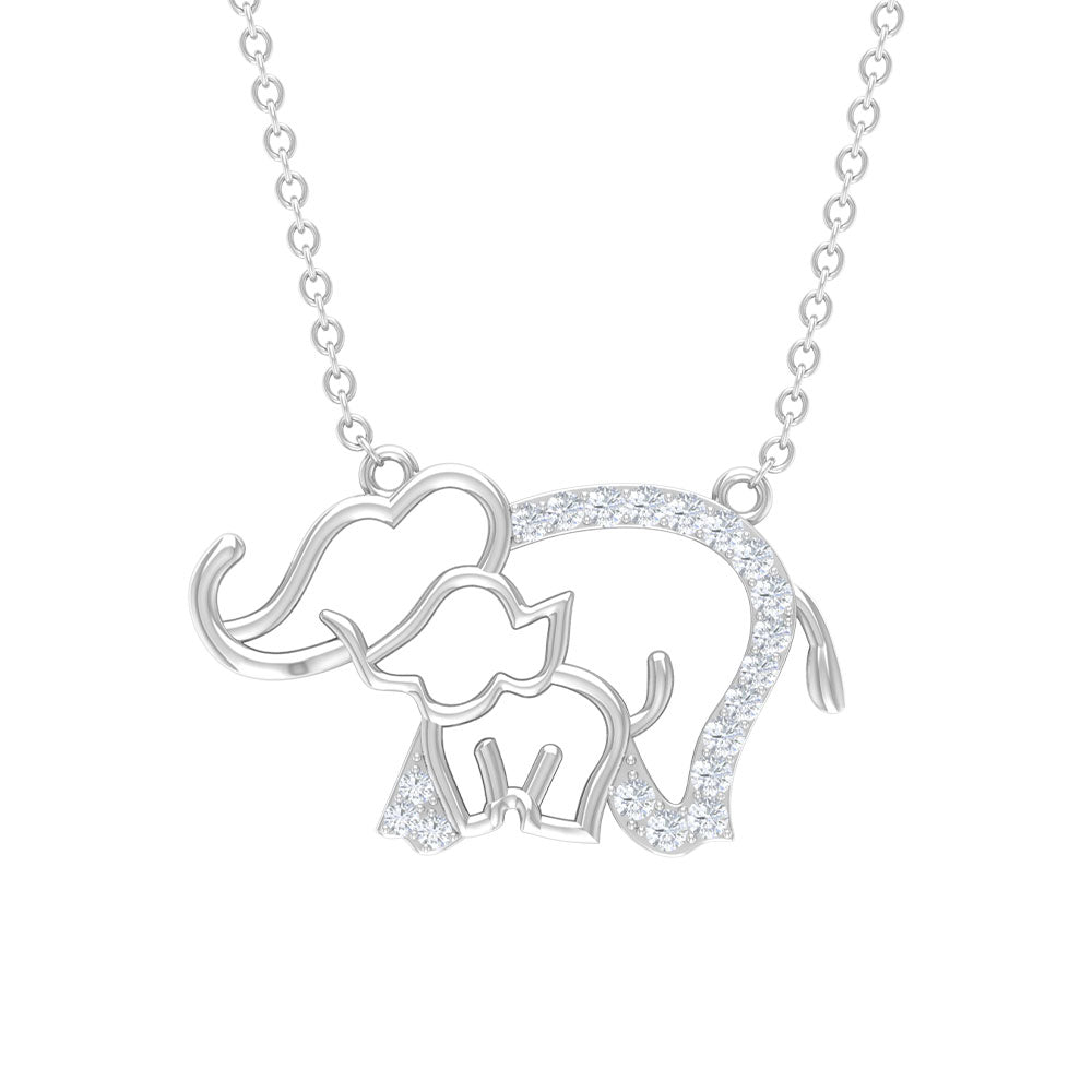 Cute Mother and Baby Elephant Necklace with Moissanite