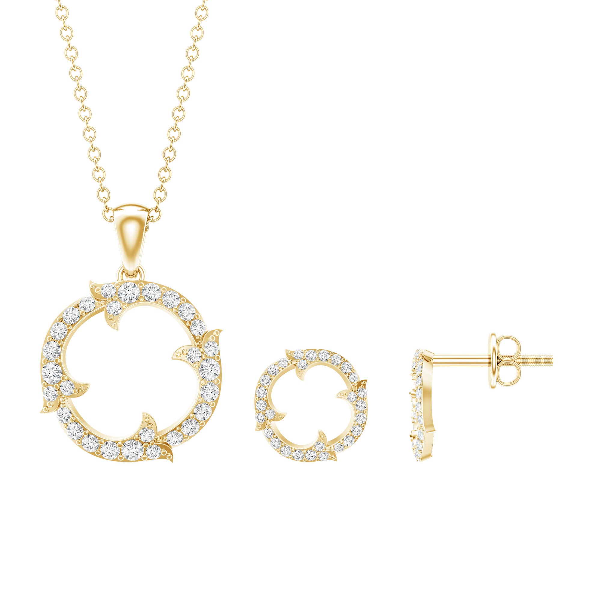 Certified Diamond Circle Necklace Earrings Set Natural - ( HI-SI ) - Rosec Jewels