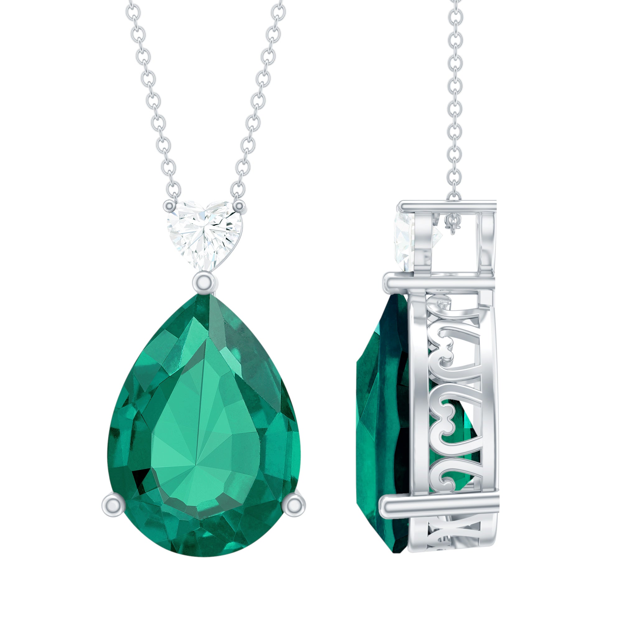 Lab Created 18X13 MM Emerald Cocktail Necklace with Moissanite