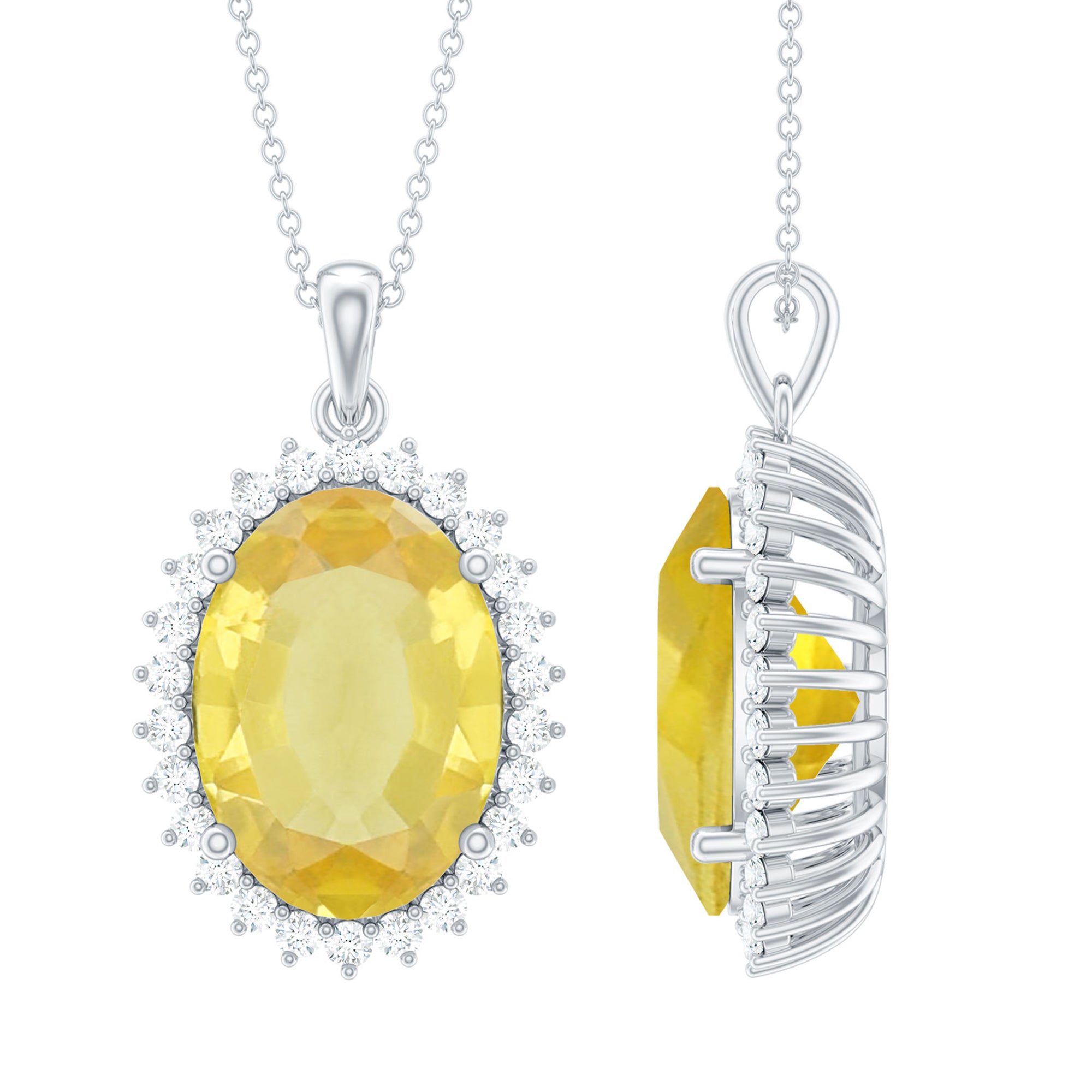 Certified 13X18 MM Lab Grown Yellow Sapphire Cocktail Necklace With Silver Chain
